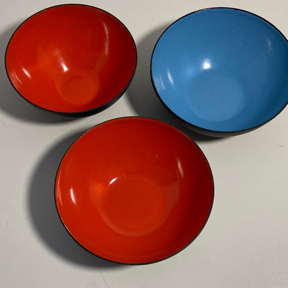 3 Vintage KRENIT MCM Denmark ENAMEL BOWLS ~ Herbert Krenchel
